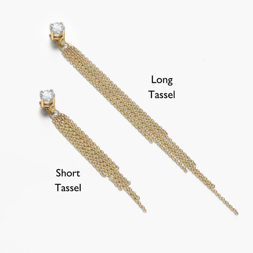 Mimosa Long Tassel Stud with 0.1 CT Diamond- 14k Solid Gold-5 product photo