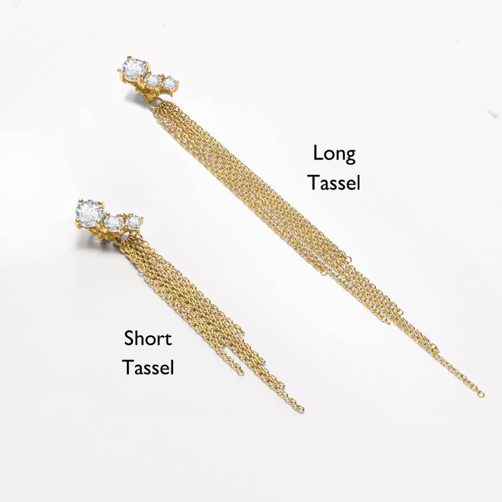 Mimosa Long Tassel Single Stud with Trio Diamond 0.45 CT Diamond- Gold Vermeil-4 product photo