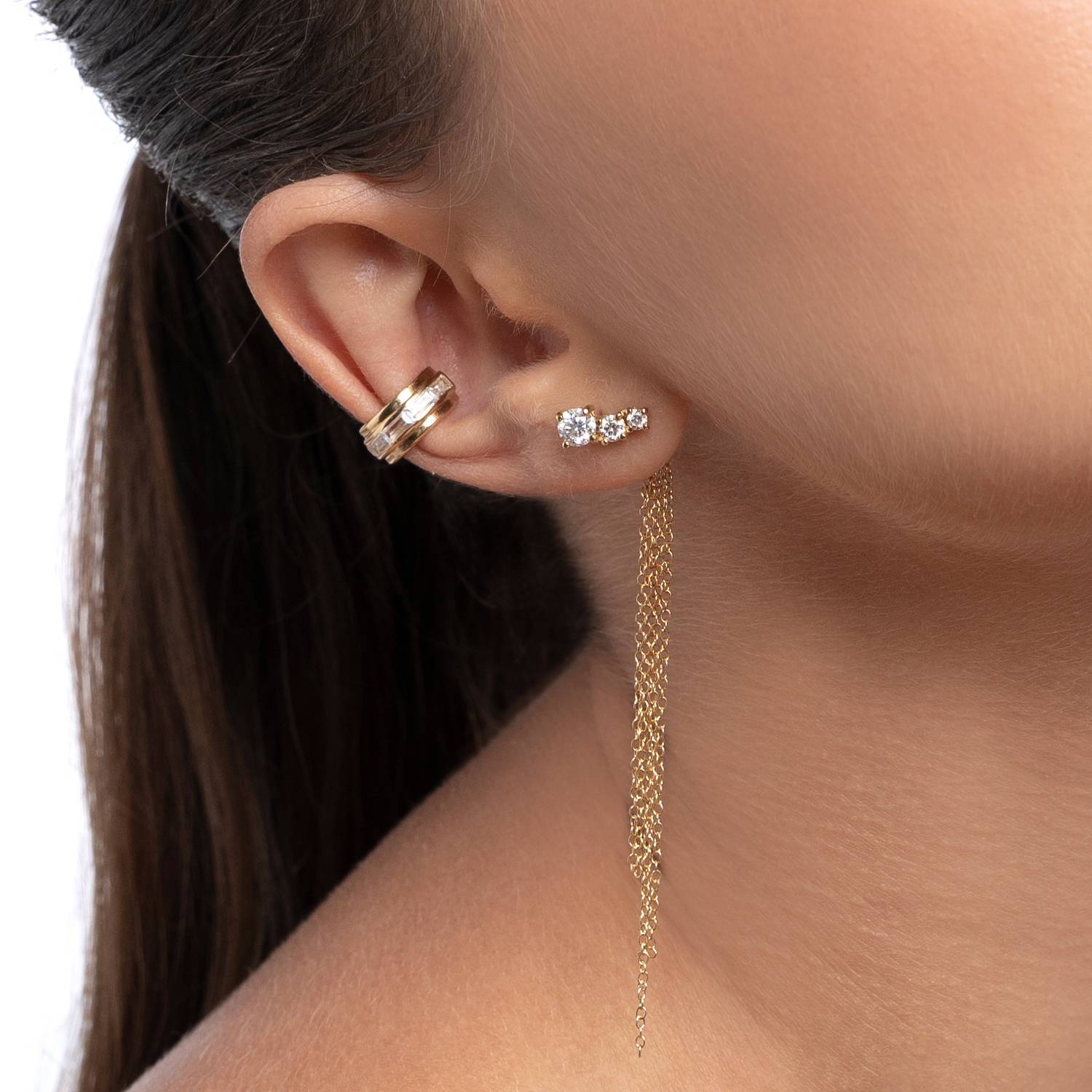 Clou d'oreille à pampille de mimosa avec trio de diamants de 0,45 CT - Or Vermeil-2 photo du produit