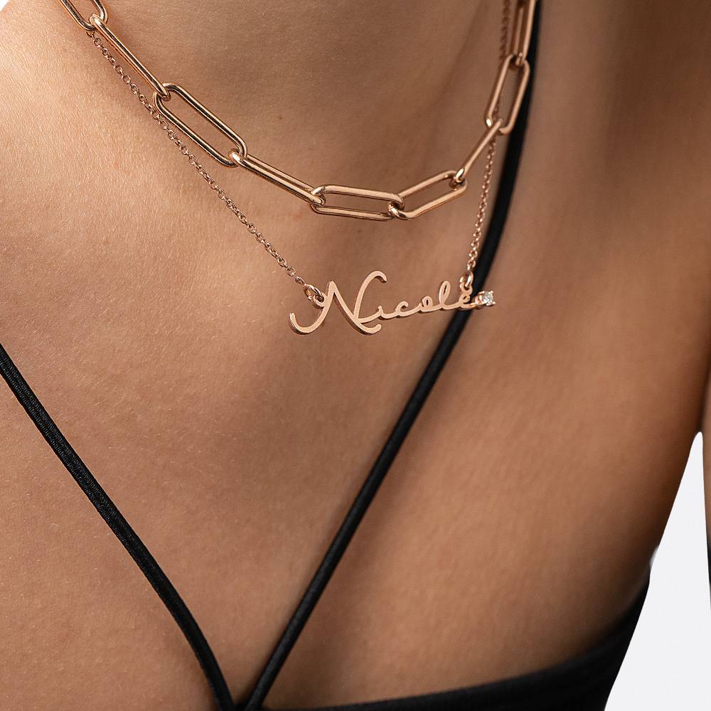 Mon Petit Name Necklace - Rose Gold Vermeil with Diamonds-5 product photo