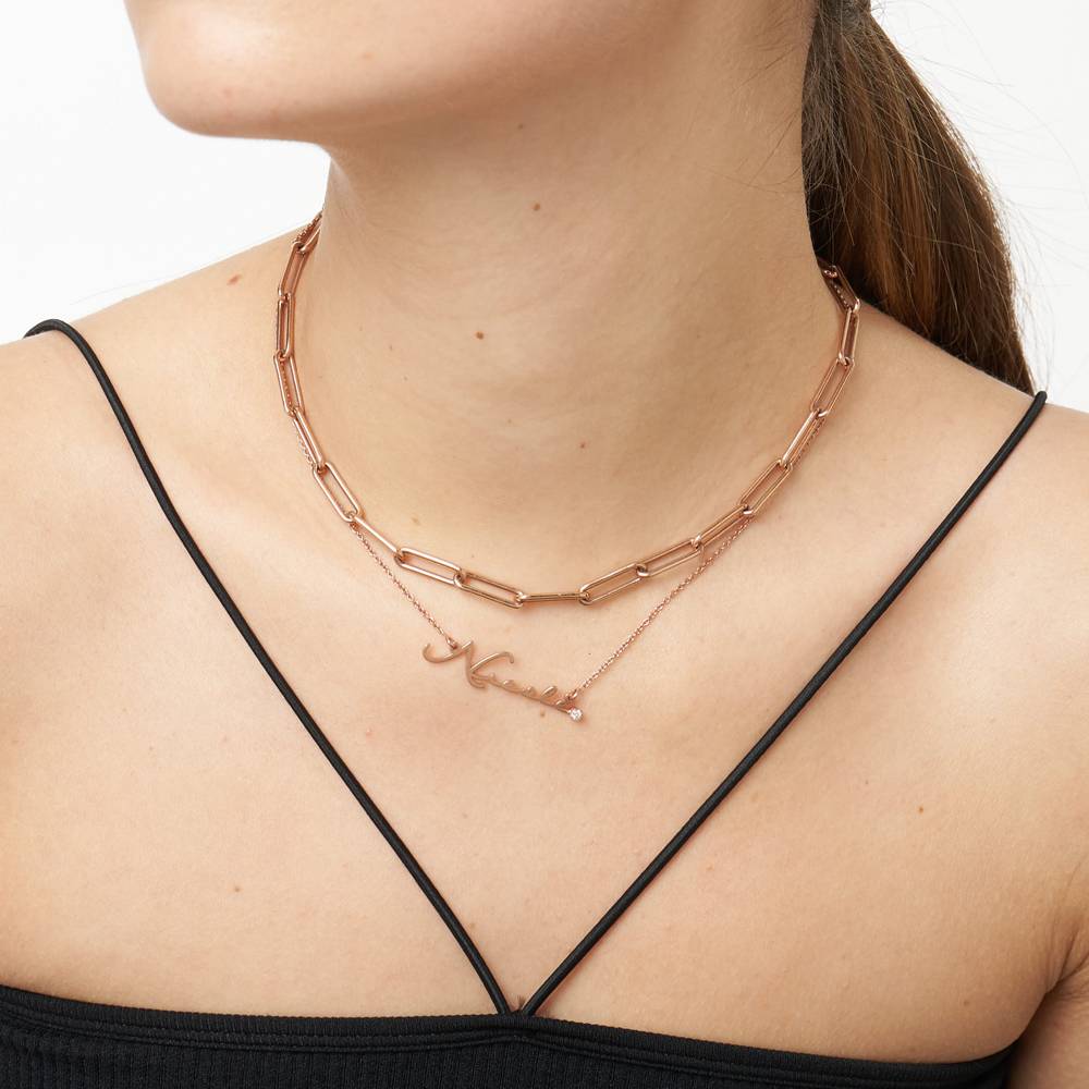 Mon Petit Name Necklace - Rose Gold Vermeil with Diamonds-3 product photo