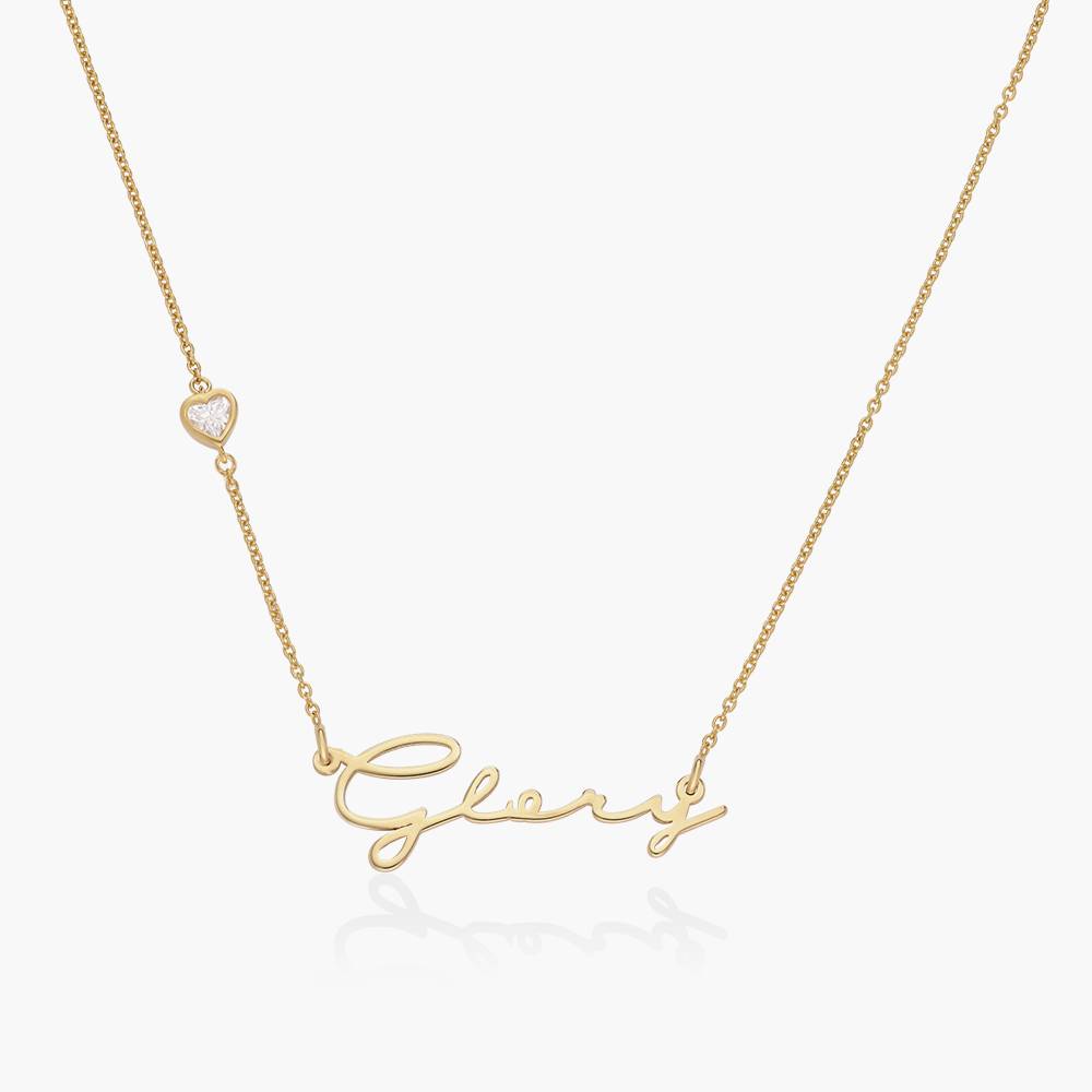 Mon Petit Name Necklace With 0.2 Ct Heart Diamond Shape -14k Solid Gold