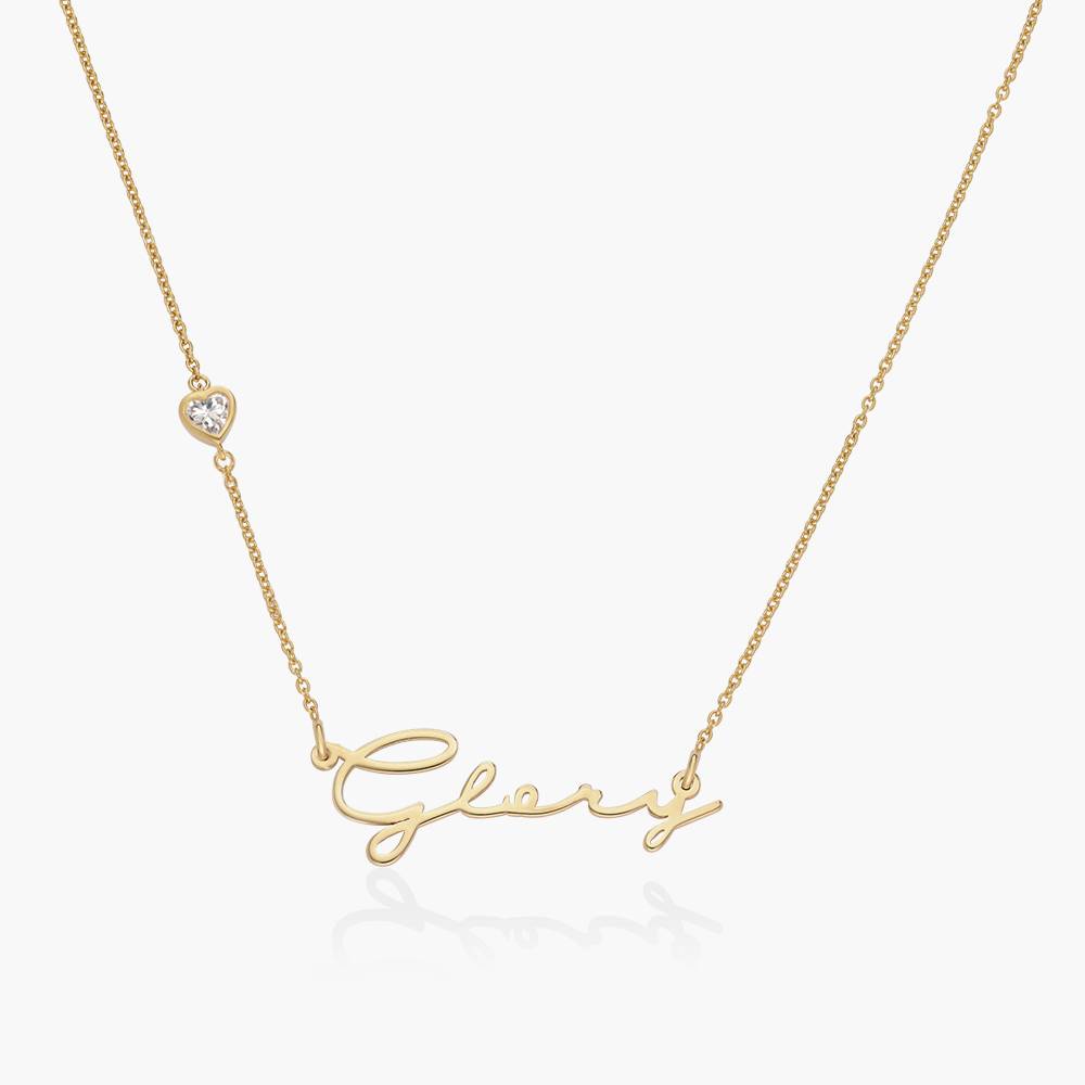 Mon Petit Name Necklace With 0.2 Ct Heart Diamond Shape -14k Solid Gold-1 product photo