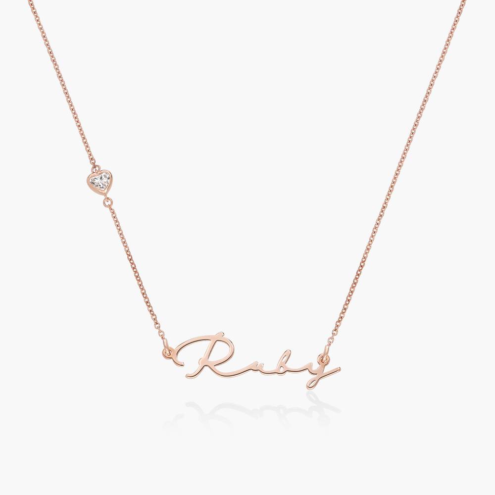 Mon Petit Name Necklace With 0.2 Ct Heart Diamond Shape -Rose Gold Vermeil