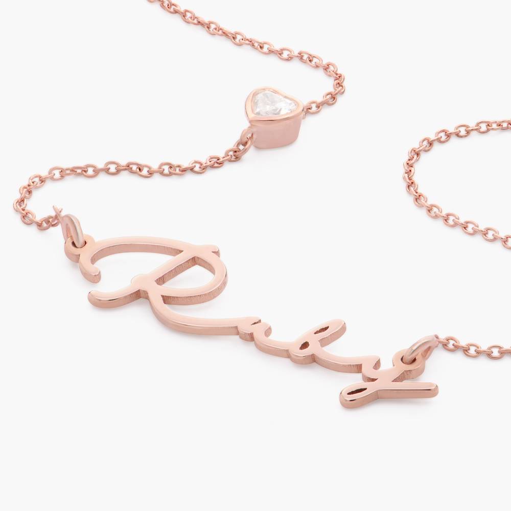 Mon Petit Name Necklace With 0.2 Ct Heart Diamond Shape -Rose Gold Vermeil-1 product photo