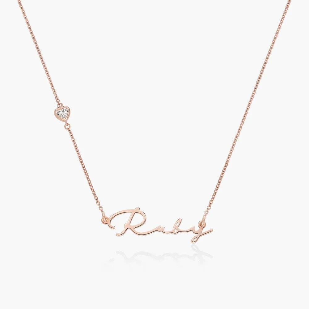 Mon Petit Name Necklace With 0.2 Ct Heart Diamond Shape -Rose Gold Vermeil-5 product photo