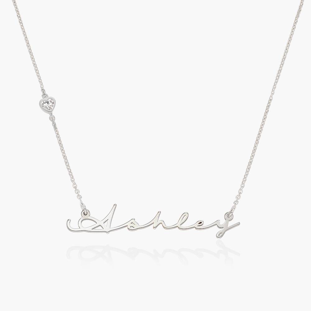 Mon Petit Name Necklace With 0.2 Ct Heart Diamond Shape - Silver