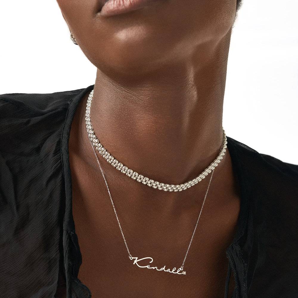 Mon Petit Name Necklace With Diamond - 14K White Gold-3 product photo