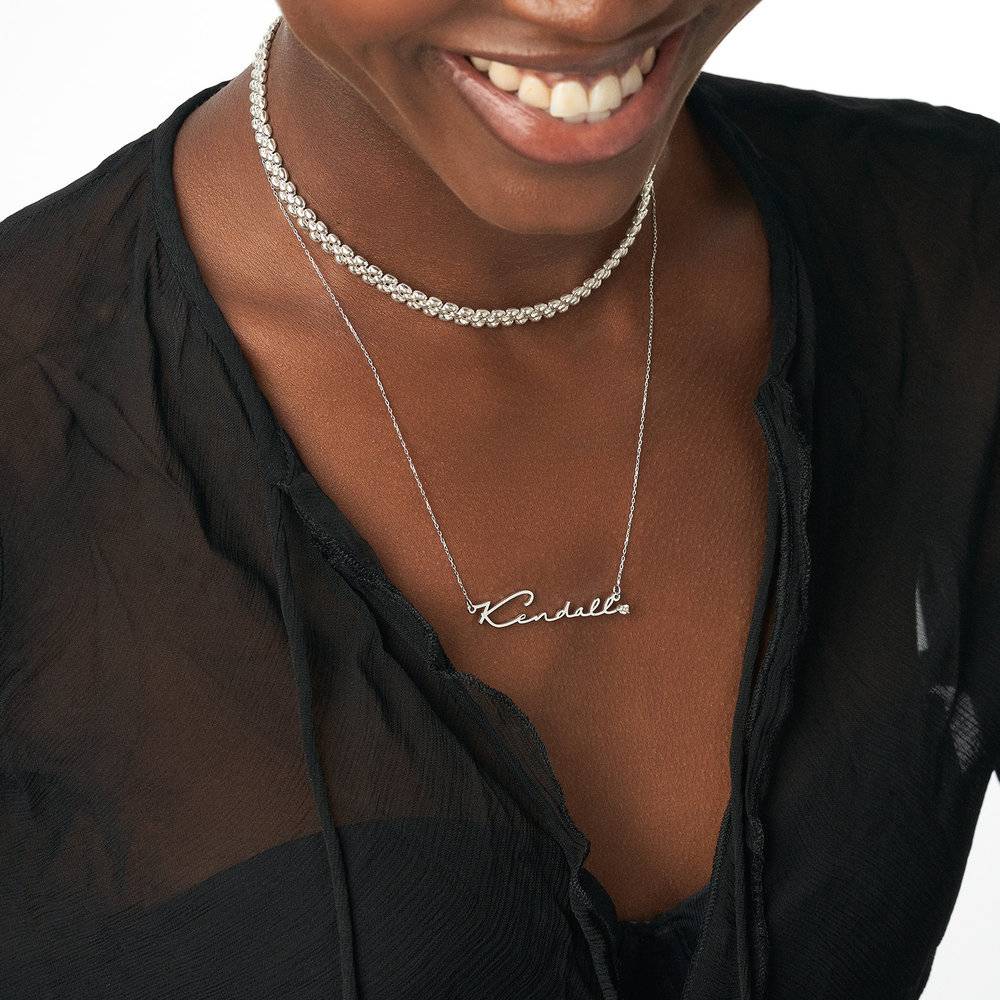 Mon Petit Name Necklace With Diamond - 14K White Gold-3 product photo