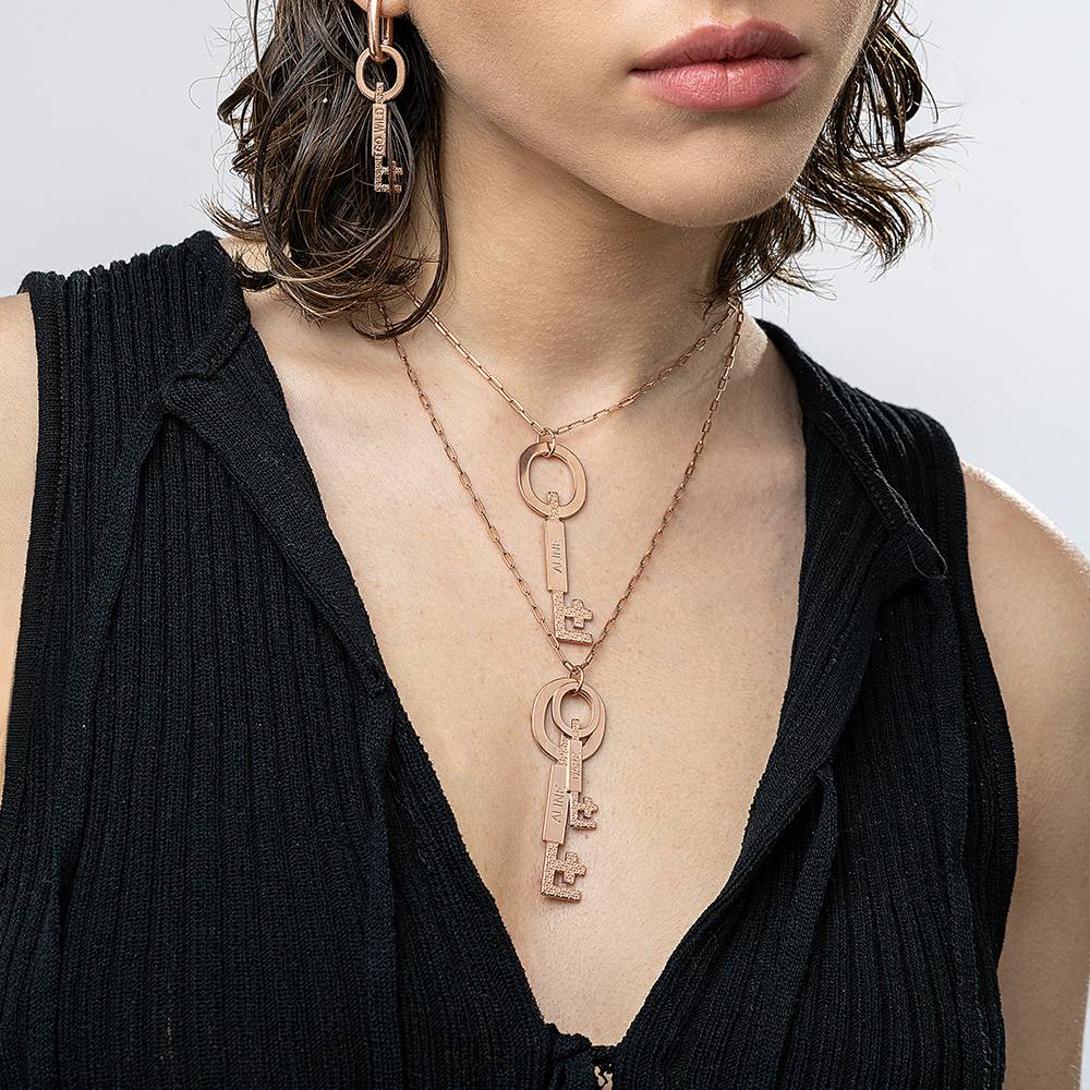 Oak&Luna Key Charm Necklace With Engraving - Rose Gold Vermeil-1 product photo