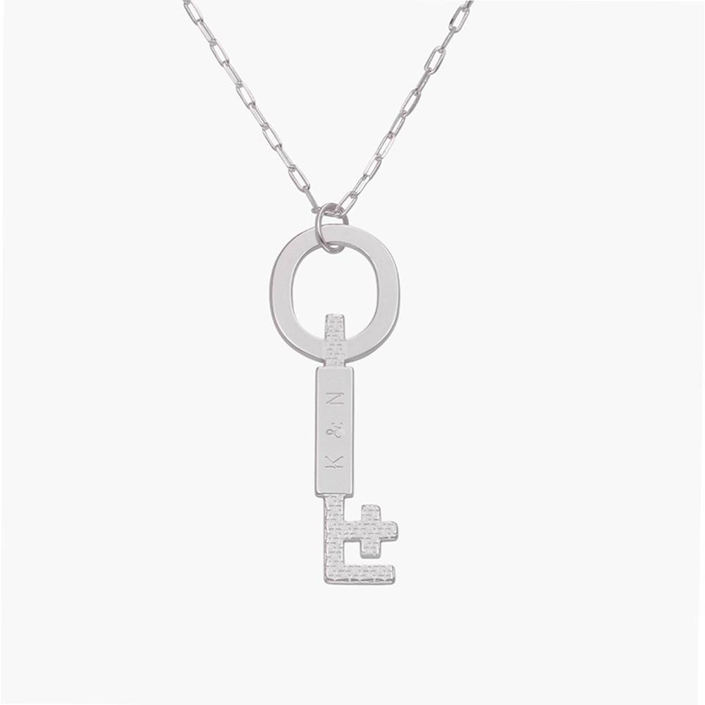 Engraved Initial Bike Lock Charm Necklace - Silver - Oak & Luna