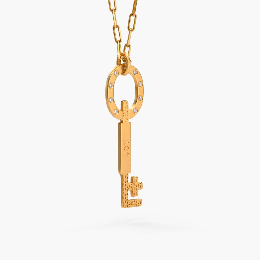 Oak&luna Engraved Key Charm Necklace With Diamonds - Gold Vermeil-2 product photo