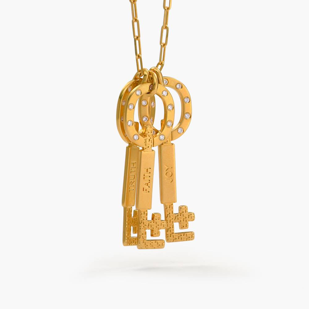 Oak&luna Engraved Key Charm Necklace With Diamonds - Gold Vermeil product photo