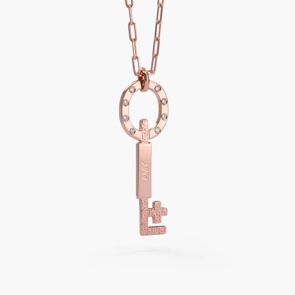 Oak&luna Engraved Key Charm Necklace With Diamonds -Rose Gold Vermeil product photo