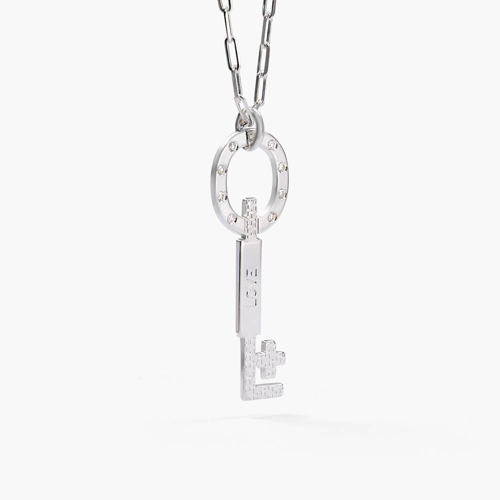 Oak&luna Engraved Key Charm Necklace With Diamonds - Silver-1 product photo