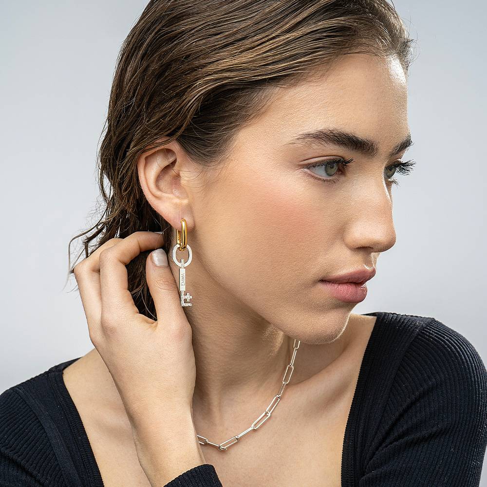 Oak&Luna Key Charm Earrings With Engraving - Gold Vermeil + Silver-3 product photo