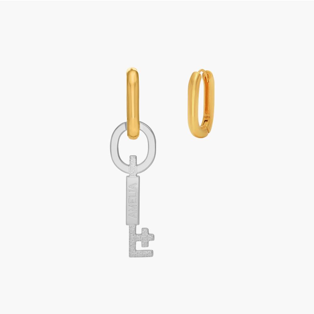 Oak&Luna Key Charm Earrings With Engraving - Gold Vermeil + Silver product photo