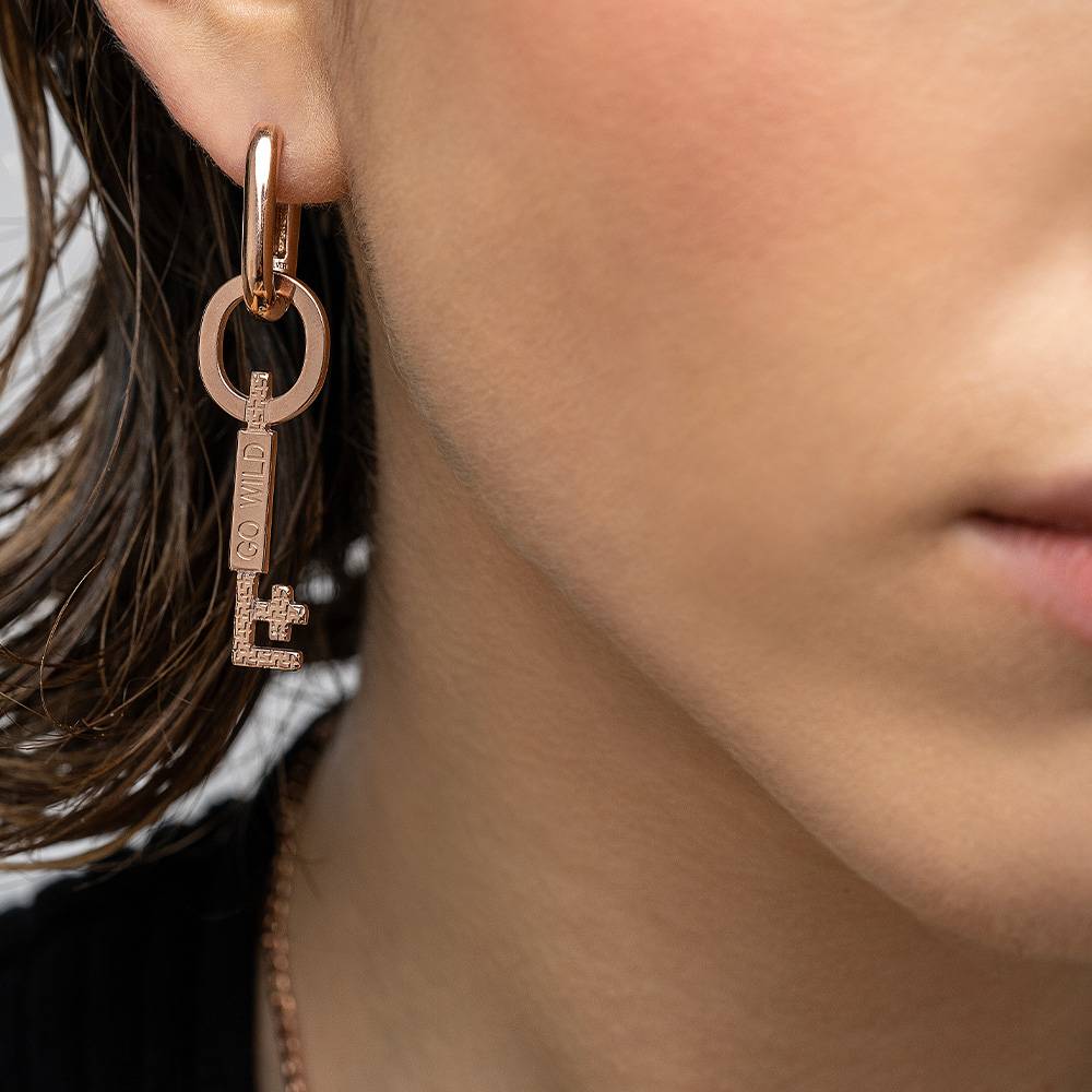 Oak&Luna Key Charm Earrings With Engraving - Rose Vermeil-4 product photo