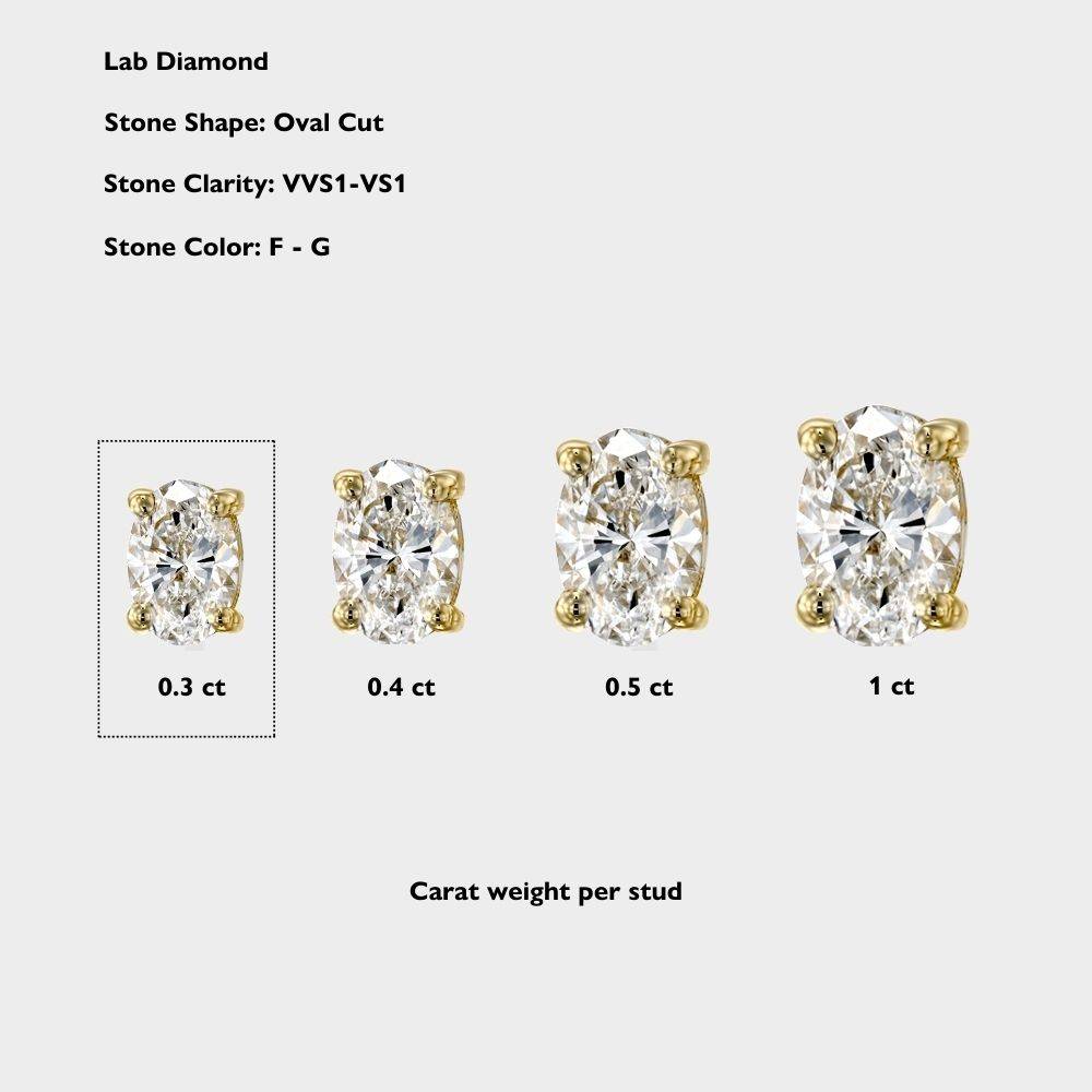 Oval Diamond Stud Earrings 0.6 CT - 10k Solid Gold-5 product photo