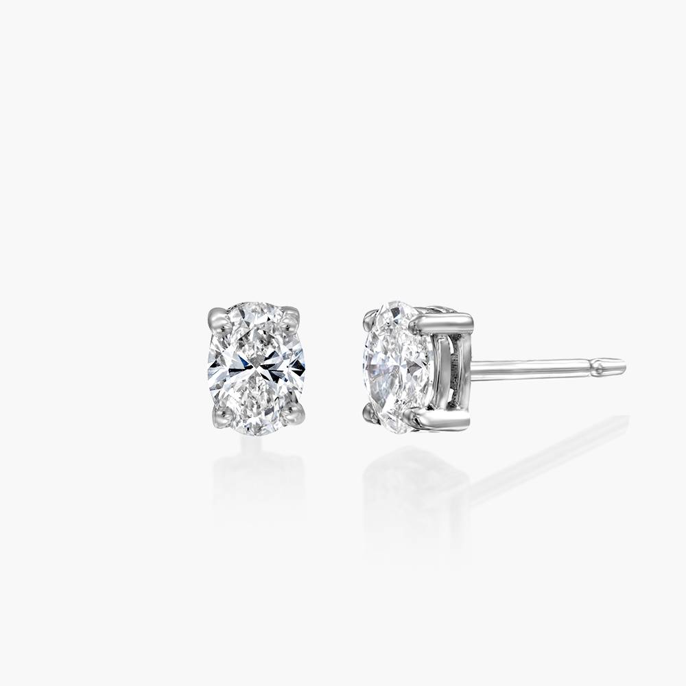 Oval Diamond Stud Earrings 0.8 CT- 14k White Solid Gold-5 product photo