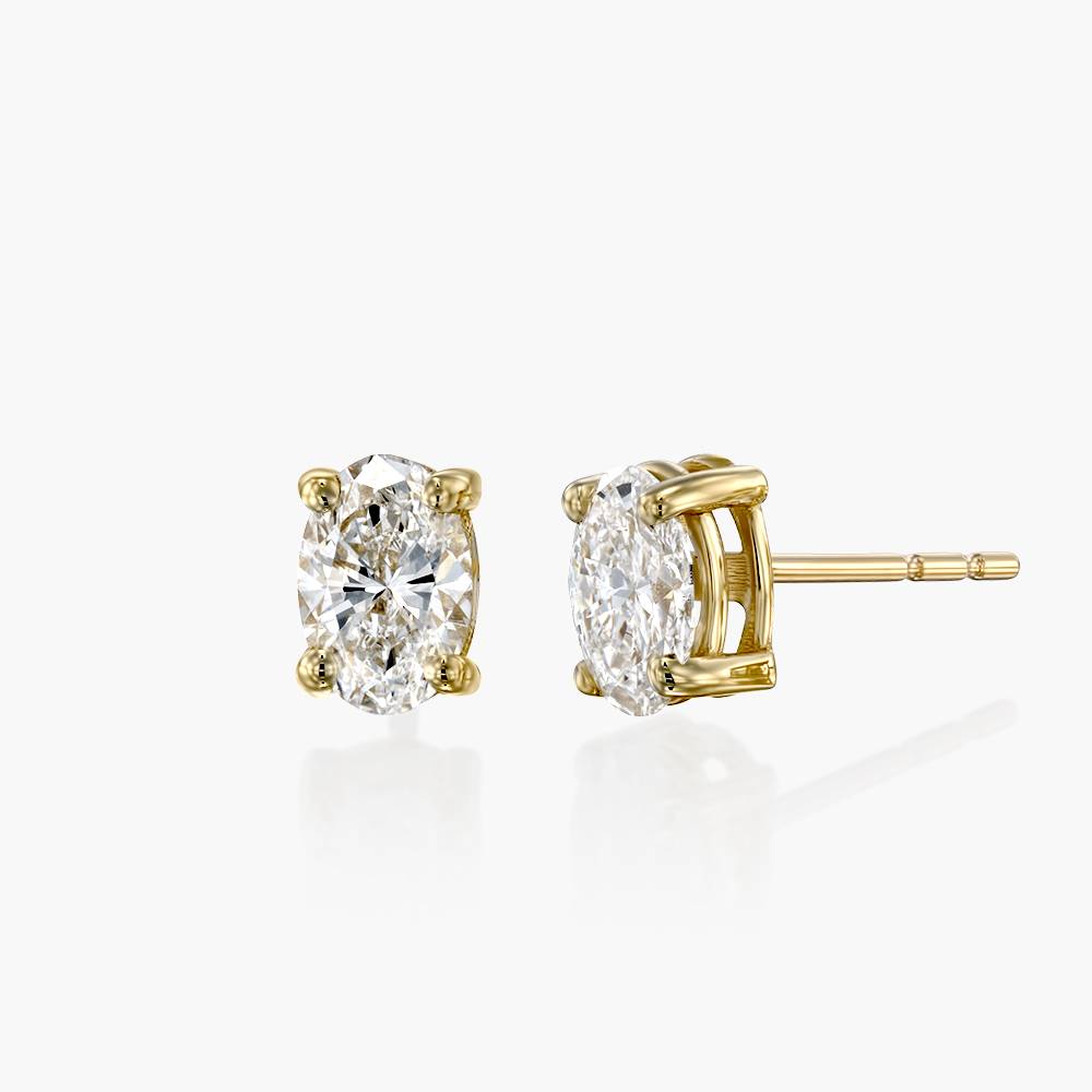 Oval Diamond Stud Earrings 1 CT- 14k Yellow Solid Gold product photo