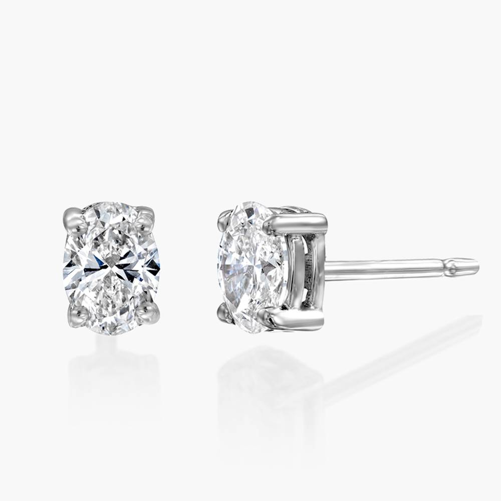 Oval Diamond Stud Earrings 2 CT- 14k White Solid Gold-1 product photo