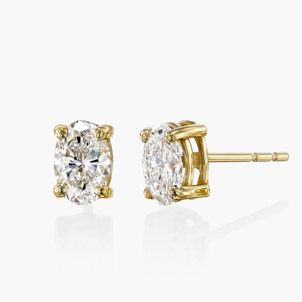 Oval Diamond Stud Earrings 2 CT- 14k Yellow Solid Gold product photo