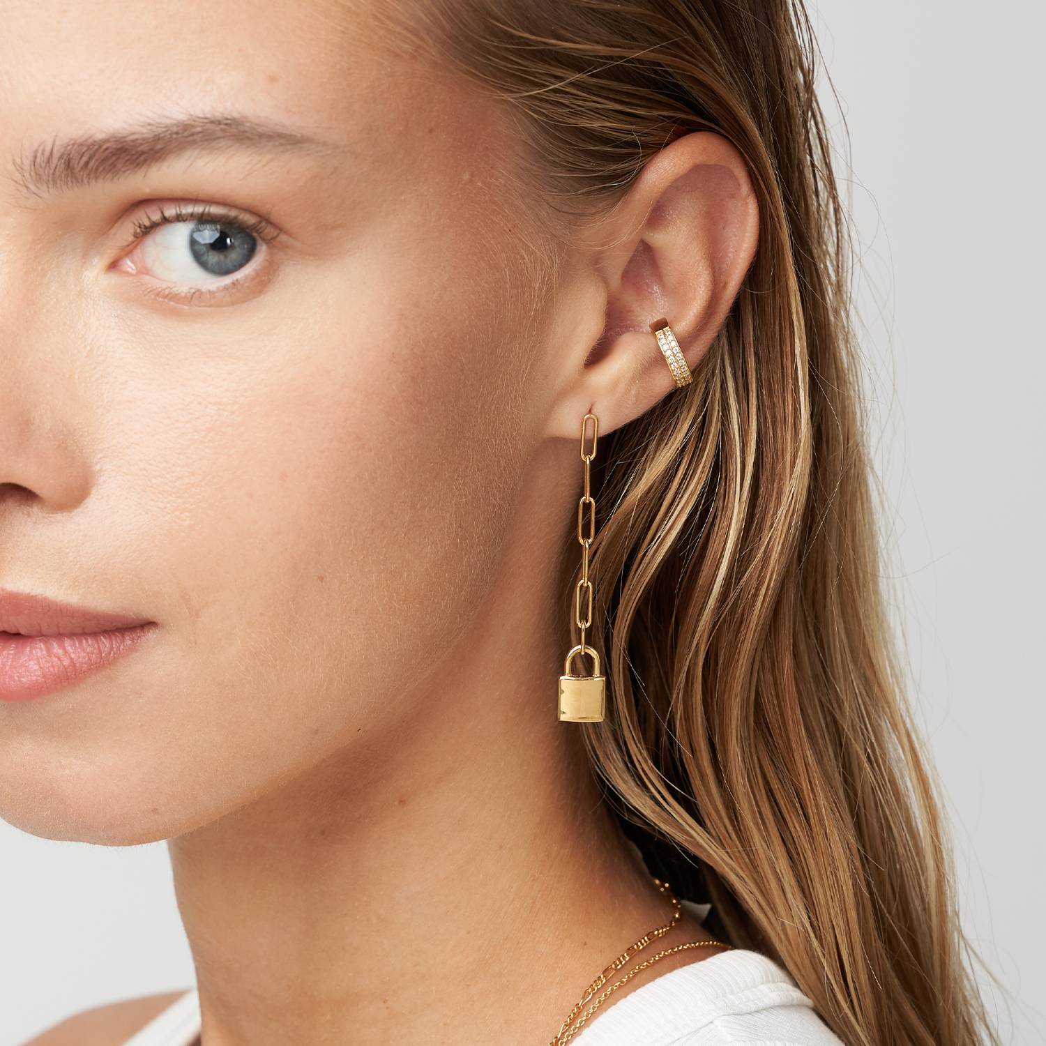 Lock Drop Stud Earrings- Gold Vermeil product photo