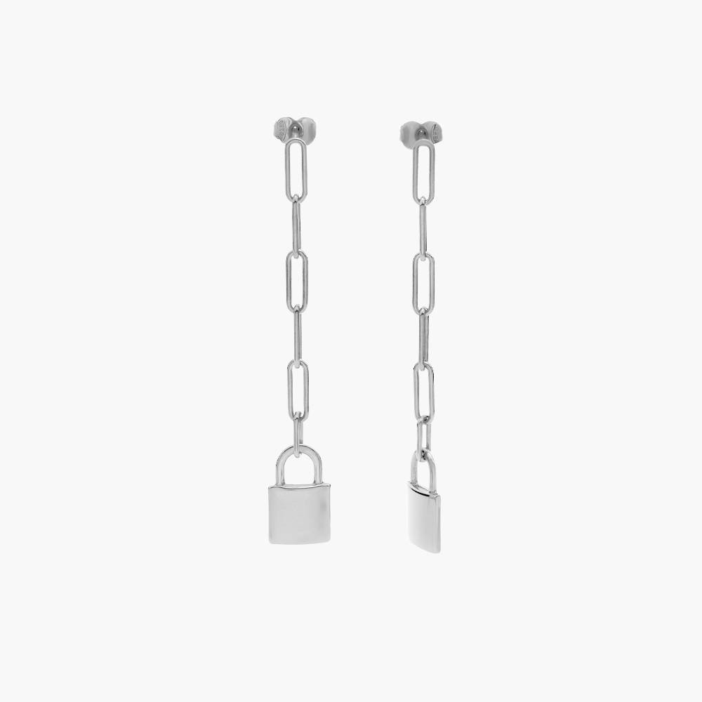 Lock Drop Stud Earrings- Silver product photo