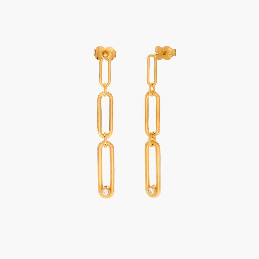 Paper Clip Drop Stud Earrings with Cubic Zirconia- Gold Vermeil product photo