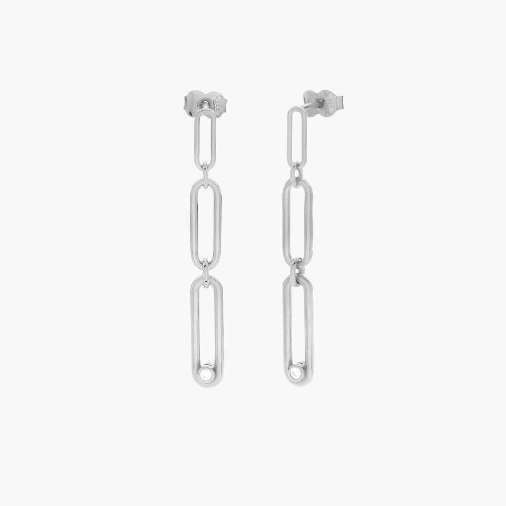 Paper Clip Drop Stud Earrings with Cubic Zirconia- Silver product photo
