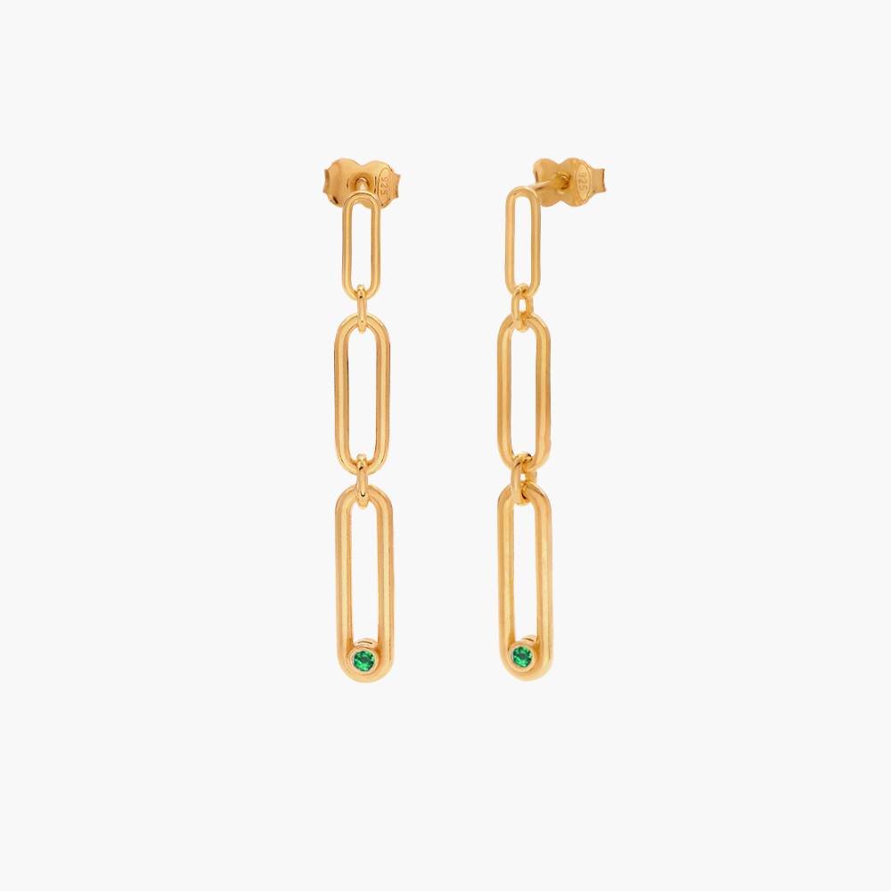 Paper Clip Drop Stud Earrings with Green Cubic Zirconia- Gold Vermeil product photo