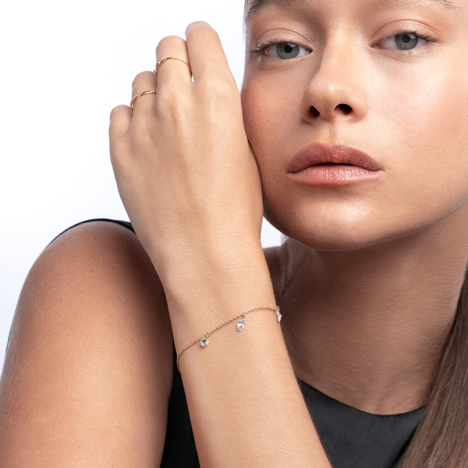 Personalized Capri Floating Diamond Bracelet - 10k Solid Gold-3 product photo
