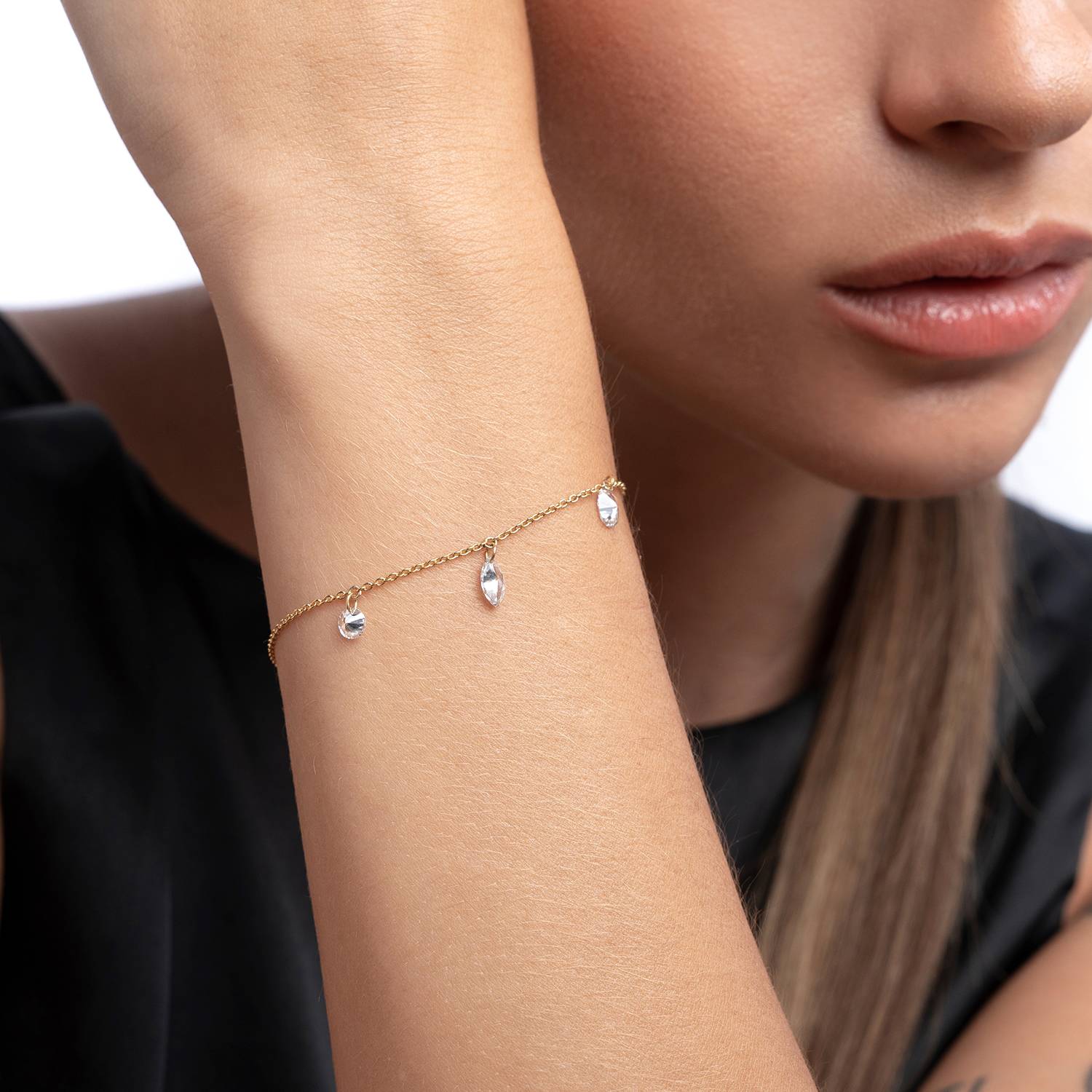 Personalized Capri Floating Diamond Bracelet- 14k Solid Gold-4 product photo