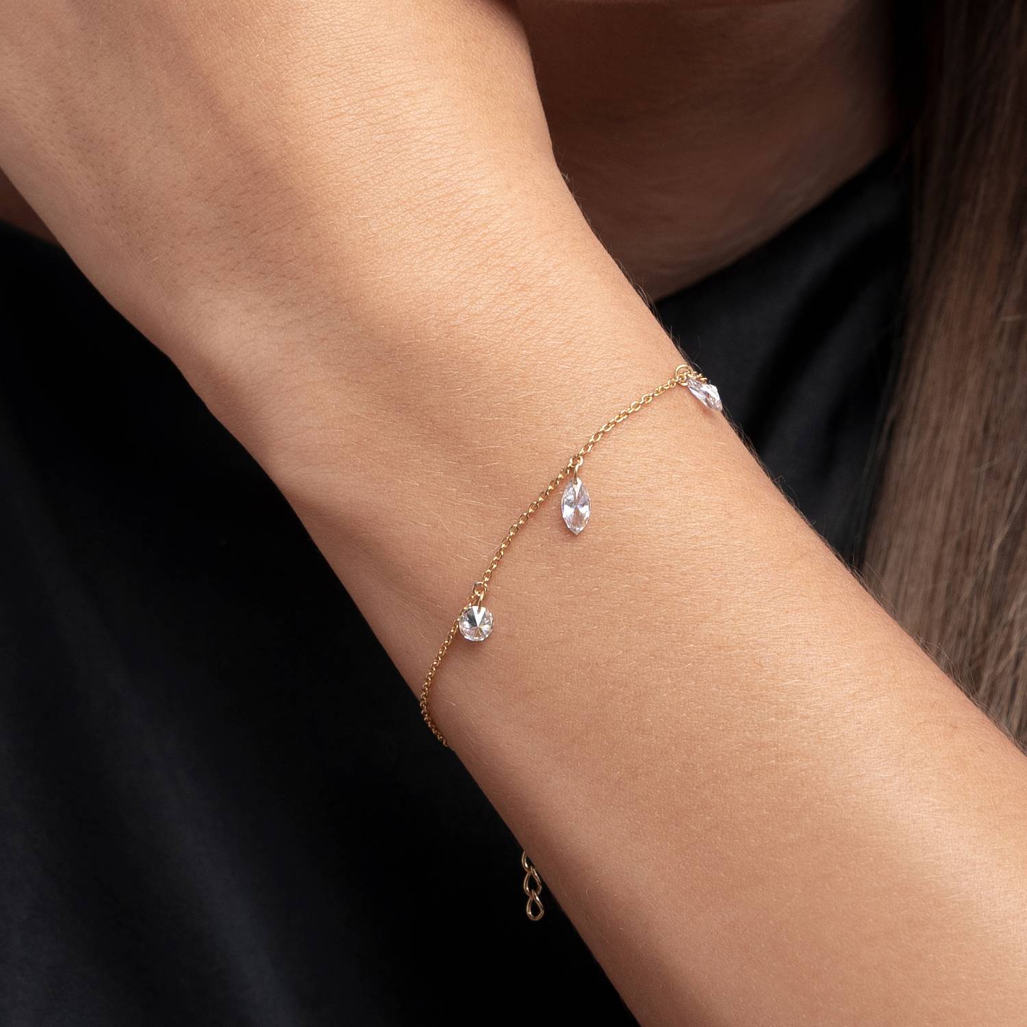 Personalized Capri Floating Diamond Bracelet - 10k Solid Gold-2 product photo