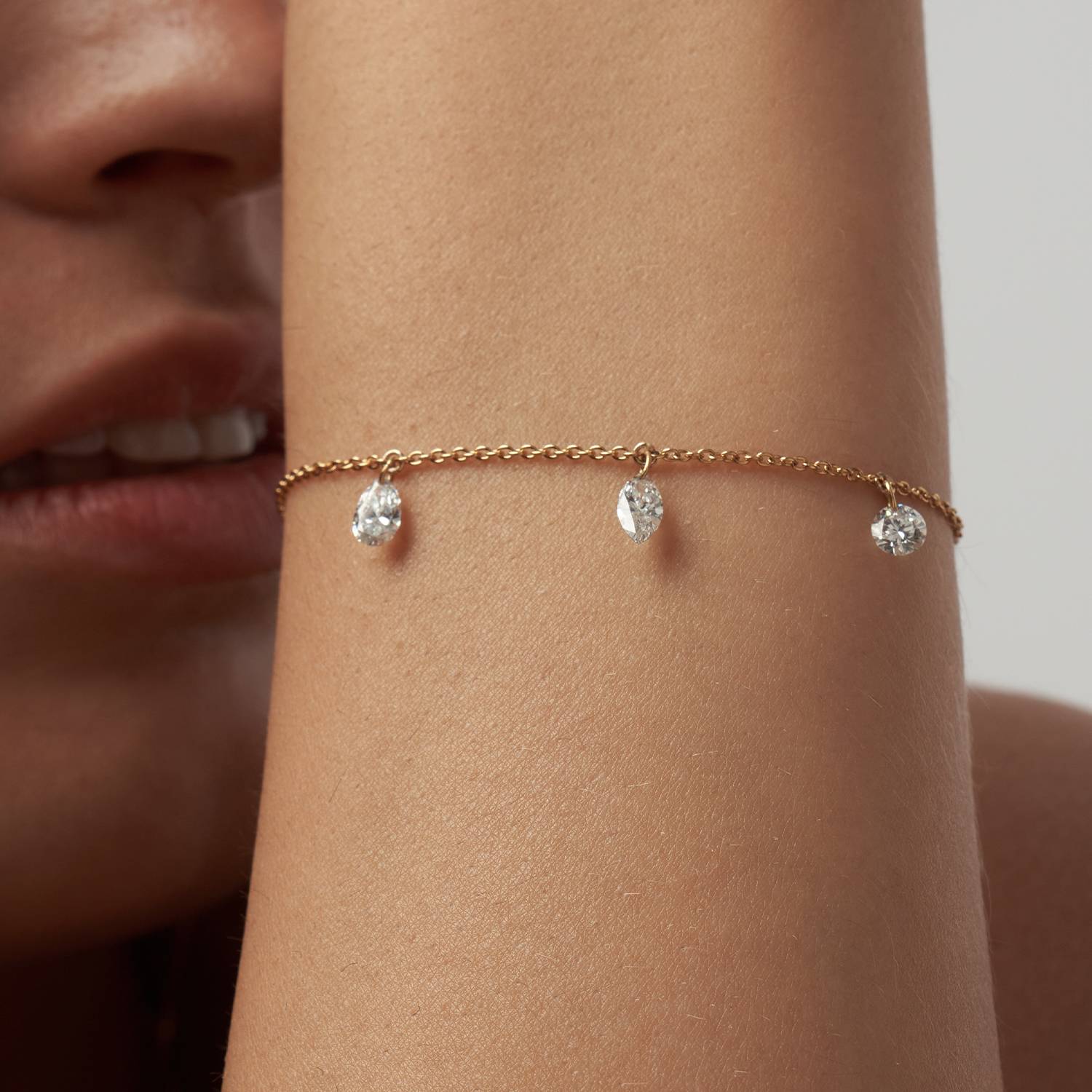 Personalized Capri Floating Diamond Bracelet- Gold Vermeil-2 product photo