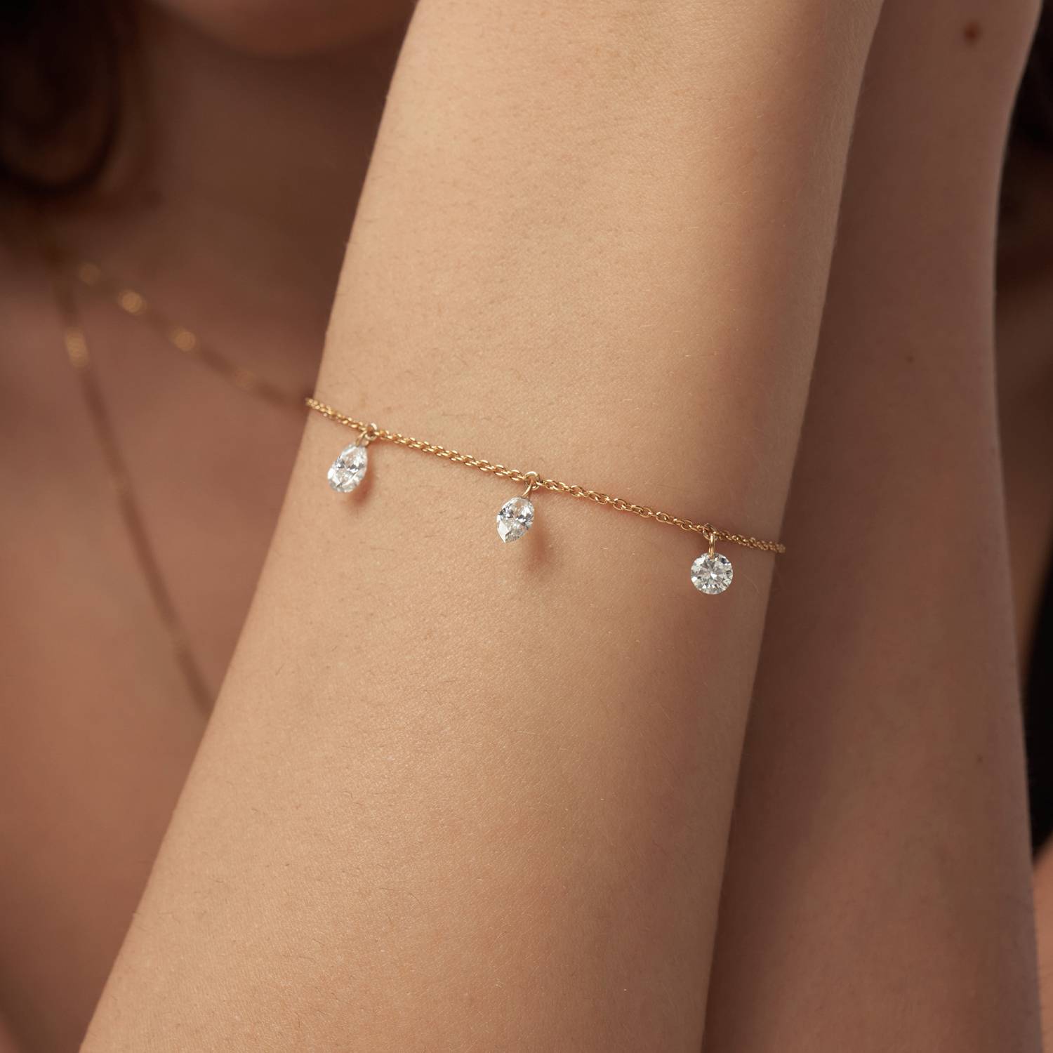 Personalized Capri Floating Diamond Bracelet- Gold Vermeil-3 product photo