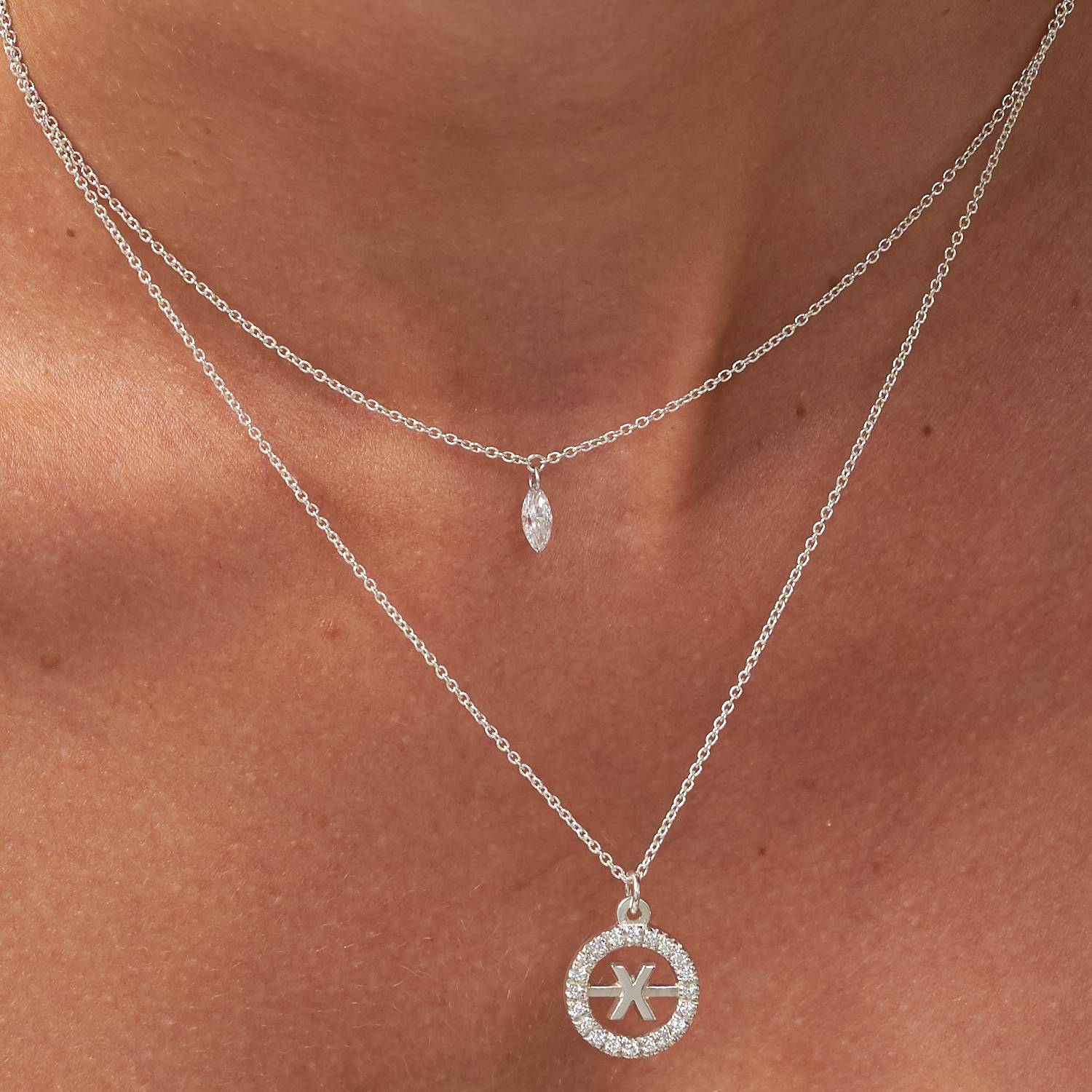 Personalized Capri Floating Diamond Necklace - Silver-2 product photo