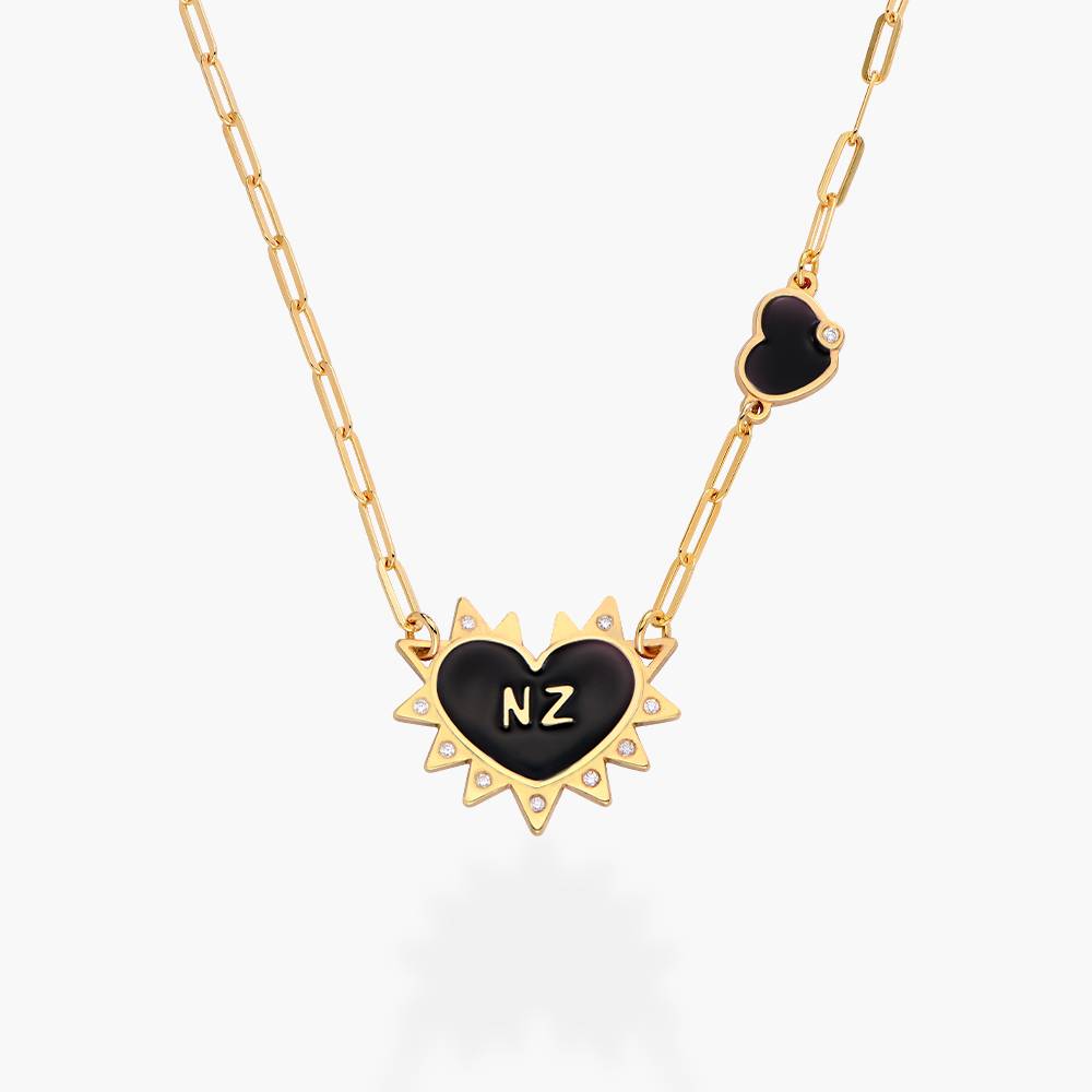 Personalized Heart On Lock Necklace with Diamonds- Gold Vermeil product photo