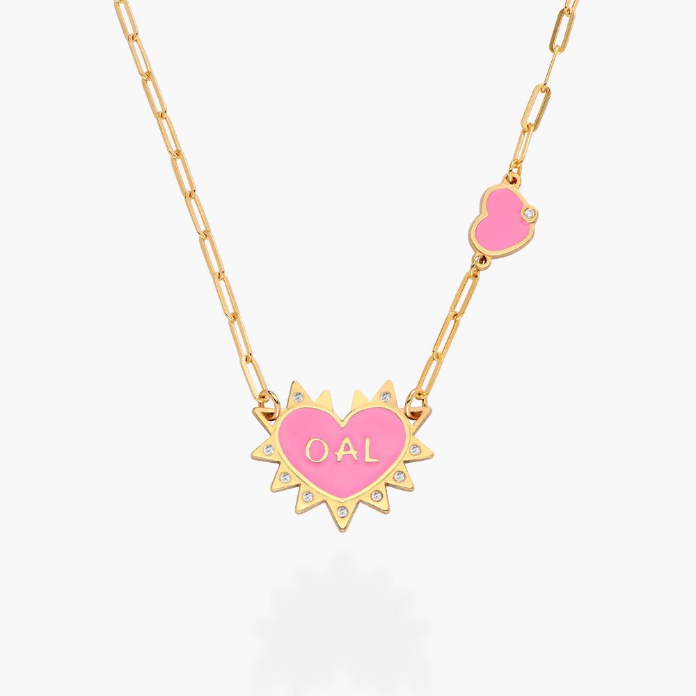Personalized Heart On Lock Necklace with Diamonds- Gold Vermeil-4 product photo