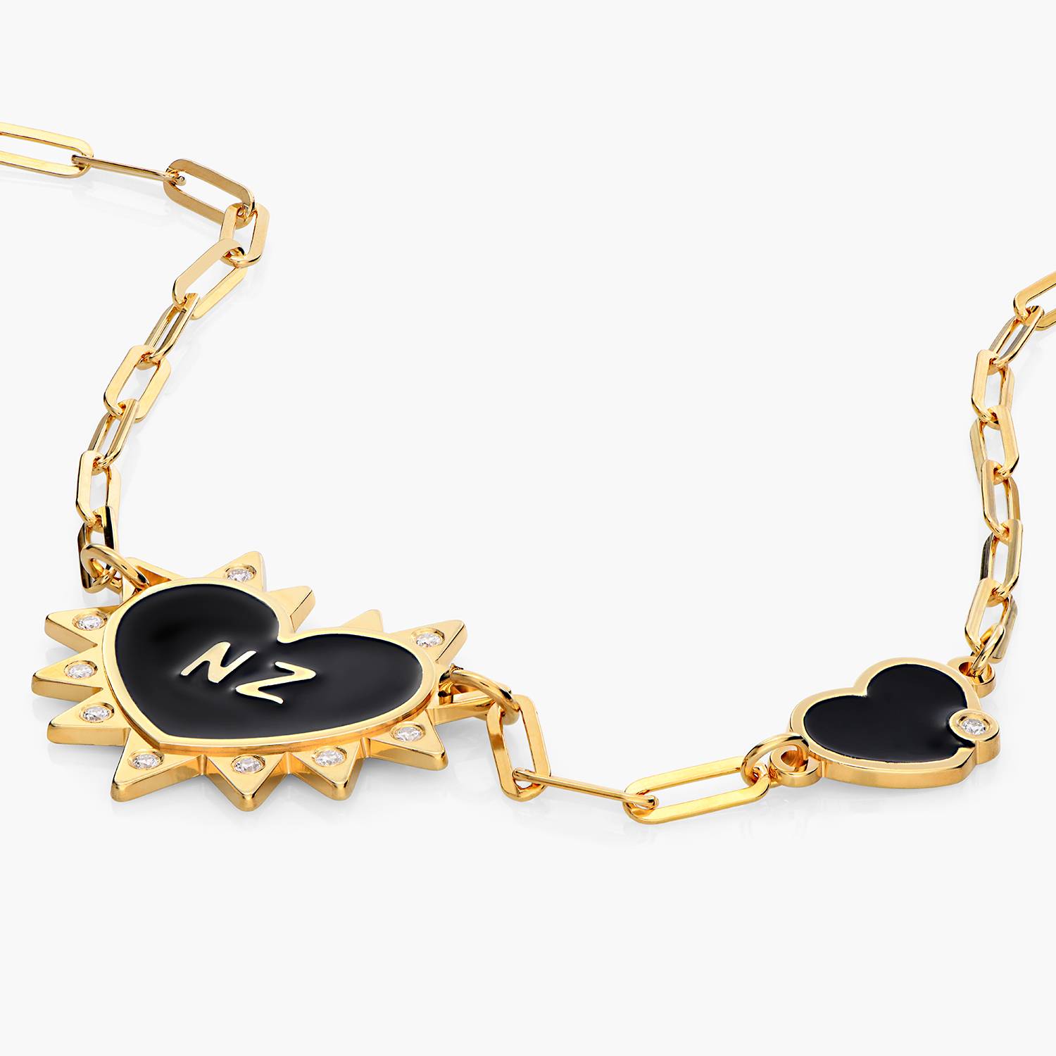 Personalized Heart On Lock Necklace with Diamonds- Gold Vermeil-5 product photo