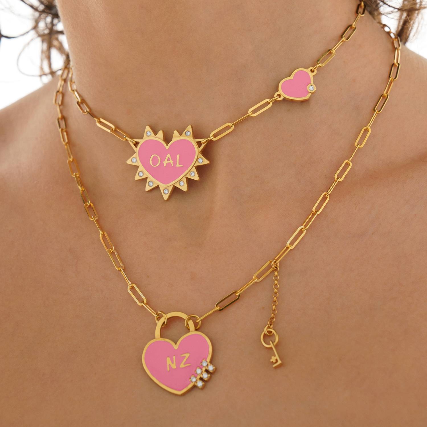 Personalized Heart On Lock Necklace with Diamonds- Gold Vermeil-1 product photo
