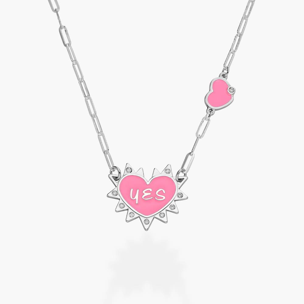 Personalized Heart On Lock Necklace with Diamonds- Silver-2 product photo