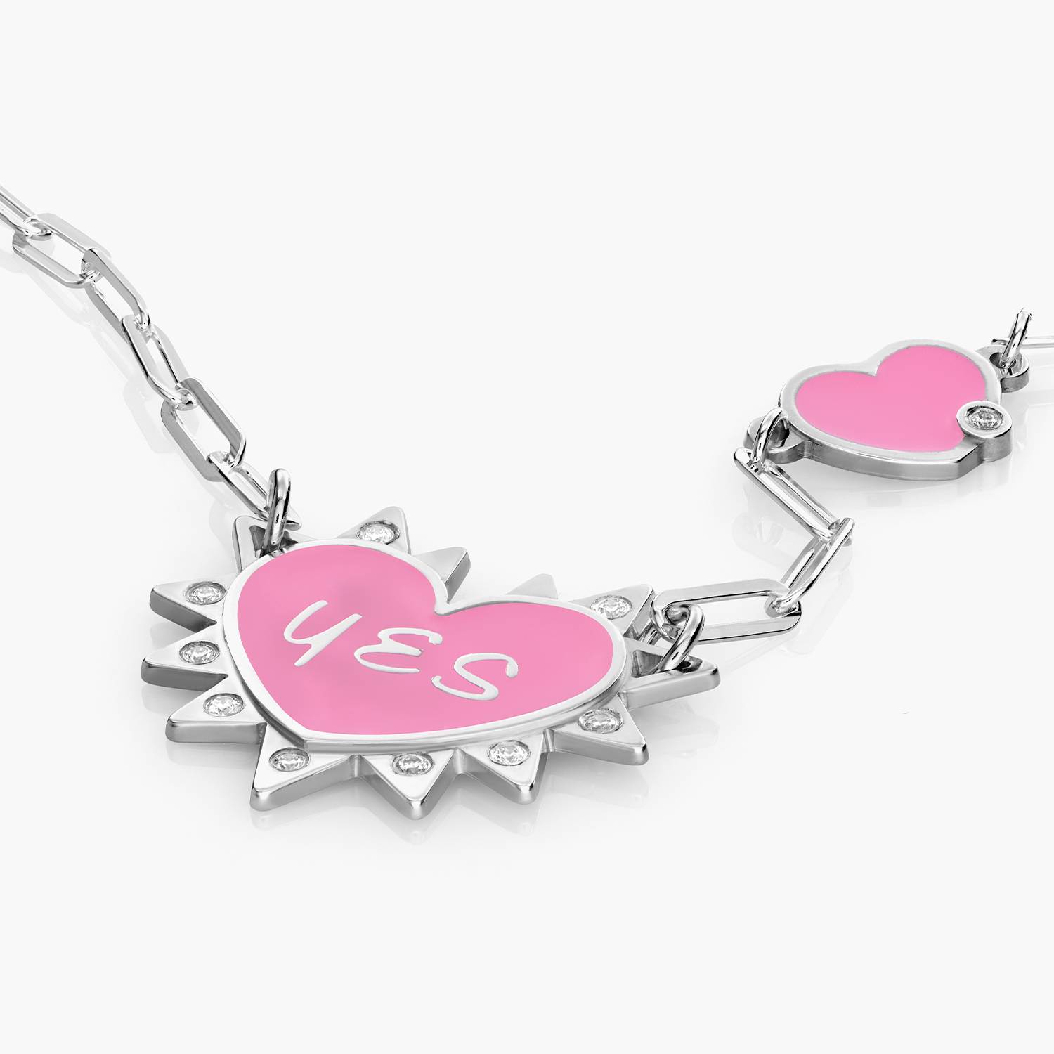 Personalized Heart On Lock Necklace with Diamonds- Silver-3 product photo