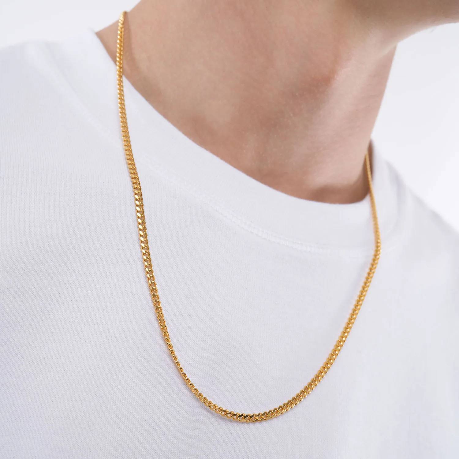 OAK & LUNA-Cuban Chain Necklace with Tags 22" (Gold) 3mm-2 product photo