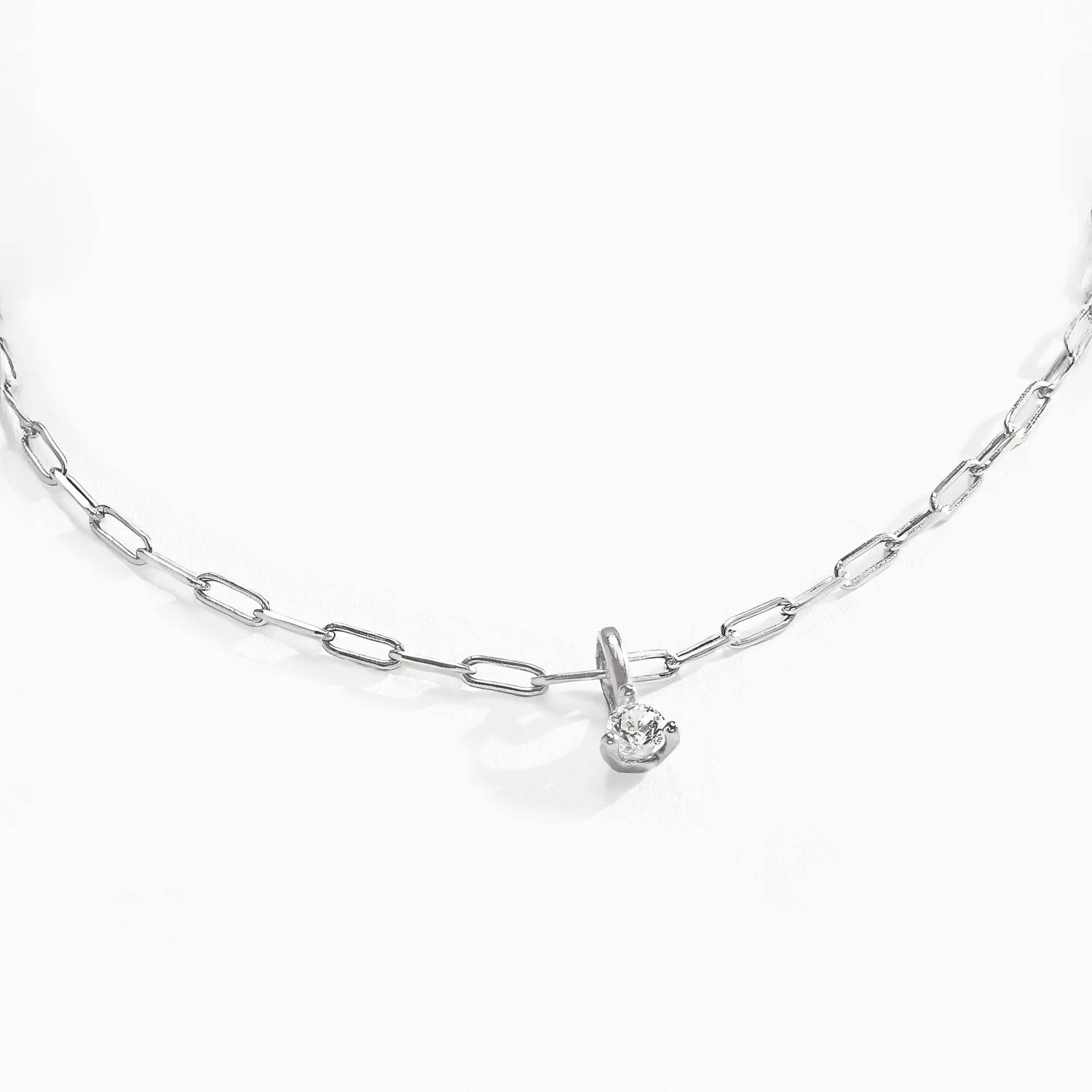 Petite Paperclip Necklace with moissanite - Silver-3 product photo