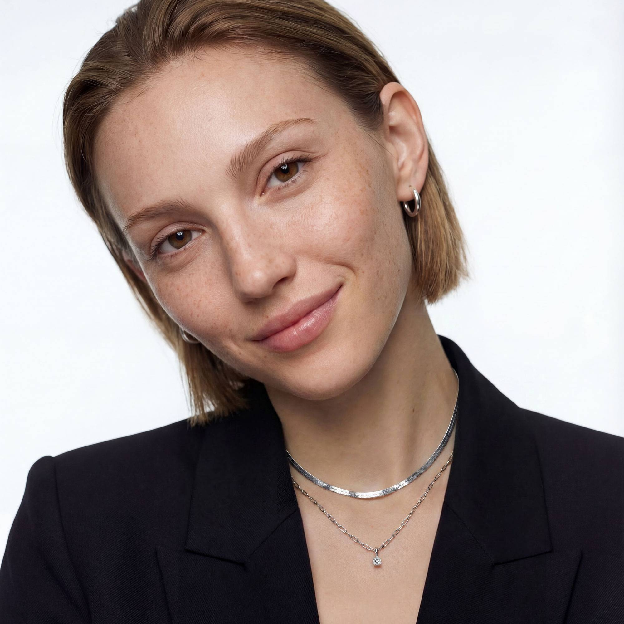 Petite Paperclip Necklace with moissanite - Silver-2 product photo