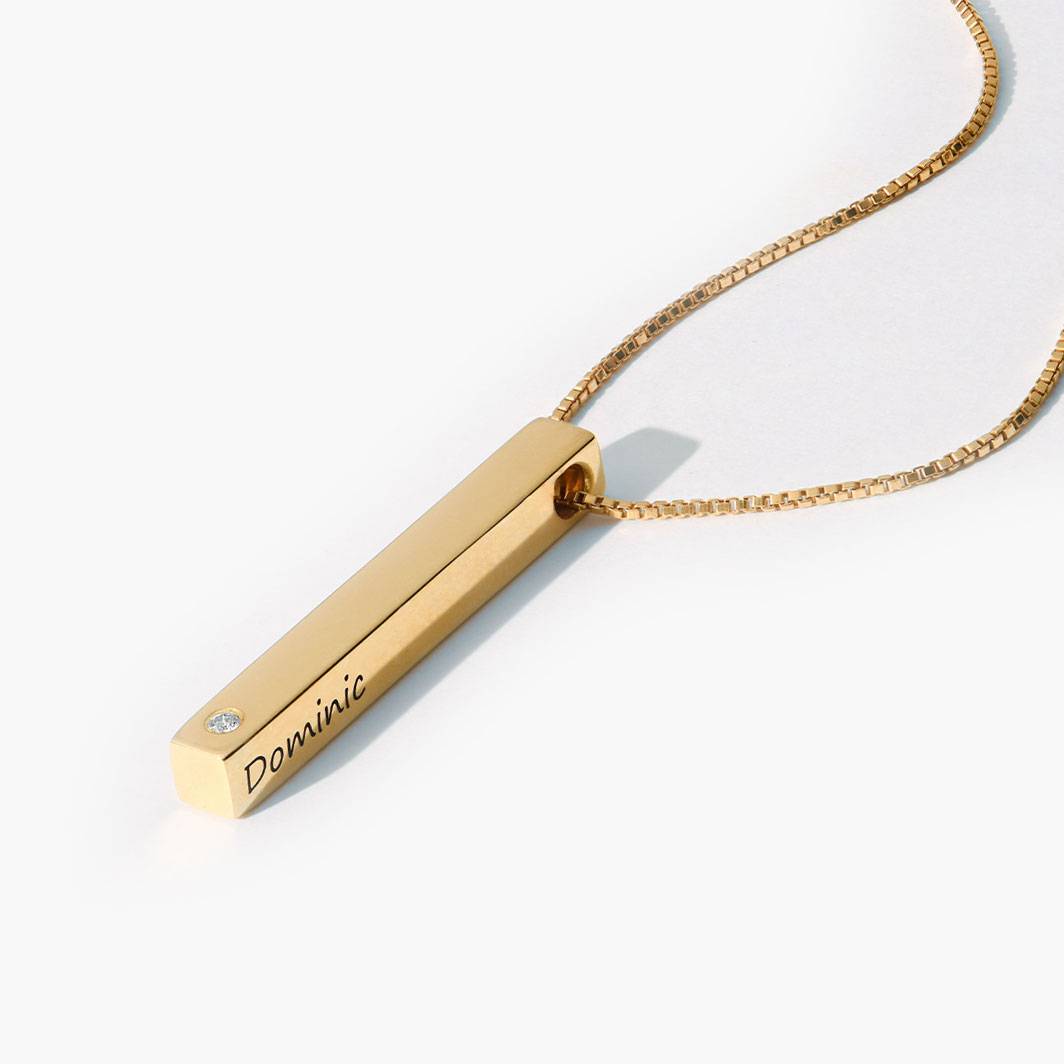 Pillar Bar Necklace with Diamond - Gold Vermeil-4 product photo