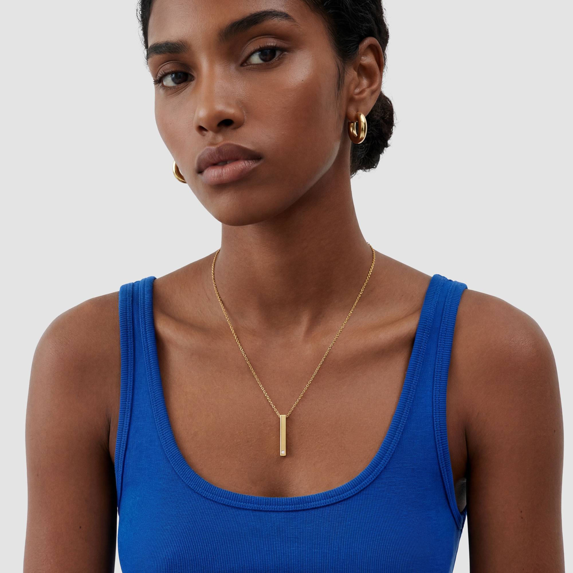 Pillar Bar Necklace with Diamond - Gold Vermeil-2 product photo