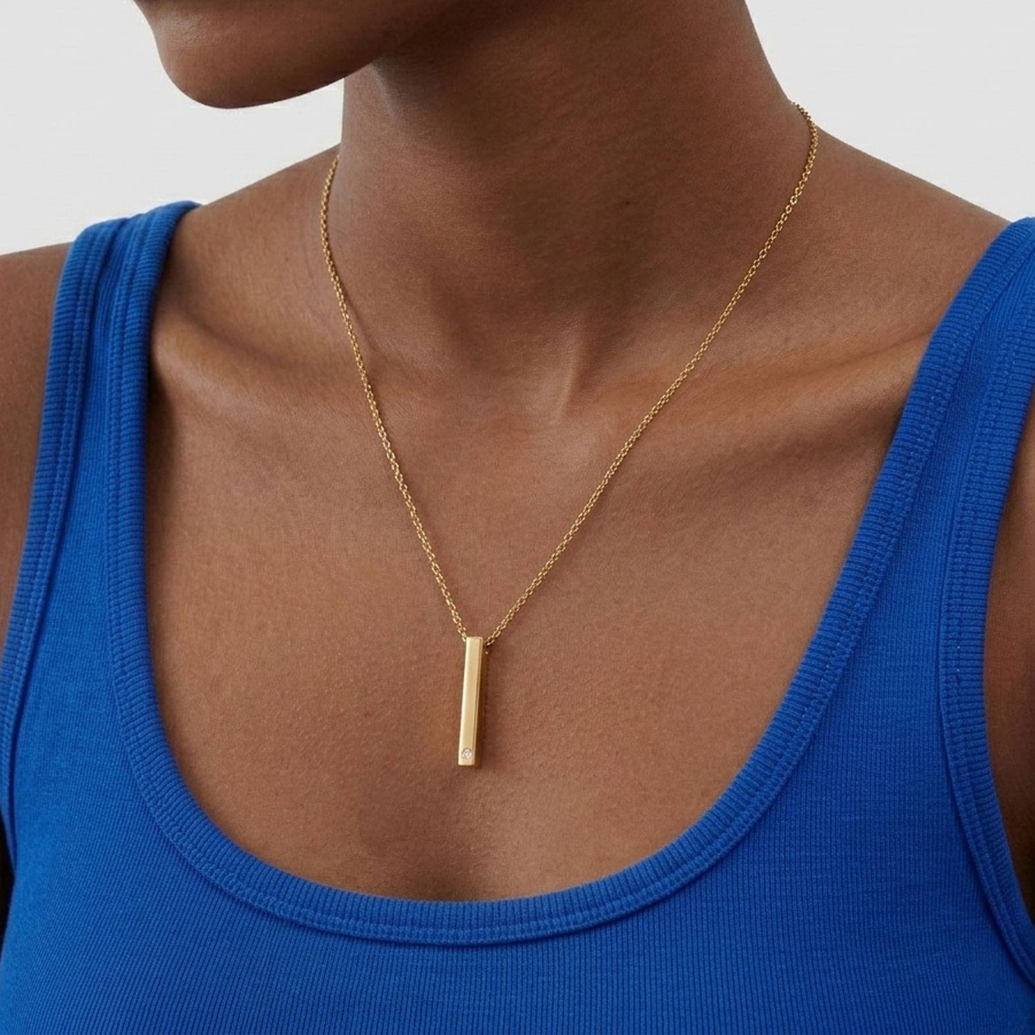 Pillar Bar Necklace with Diamond - Gold Vermeil-3 product photo